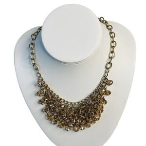 Vintage‎ Gold Tone Crystal Beads Statement Bib Necklace Shimmery Dramatic Party